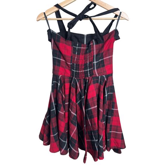 Hell Bunny Small Plaid Red Tartan Grunge Dress Tie Back - Picture 2 of 6